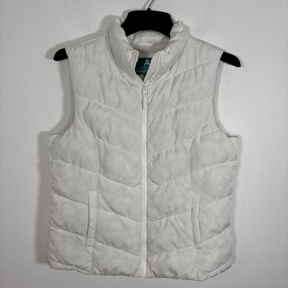 Aeropostale Remixed Down Puffer Vest Large Off White Recycled Fall Layering - Picture 1 of 7